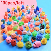 100pcslots cute animals squeeze squeaky sound toys baby squeaky pool float rubber duck antistress toys for children kids