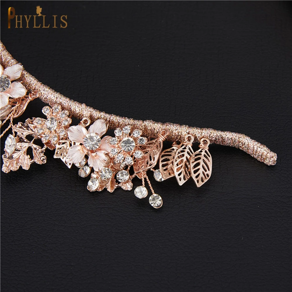 

PHYLLIS A45 Metal Alloy Gold Leaf Flower Headbands Wedding Tiaras and Crowns for Bride Girls Elegant Headpiece Wedding Hairband