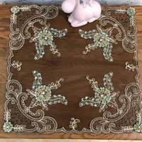 embroidery gold tablecloth handmade beaded lace table cloth tv refrigerator table runner sofa universal coffee table cover e076