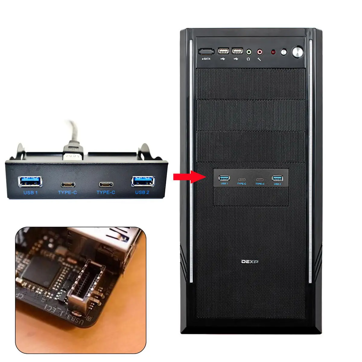 USB 3 1 заголовок передней панели для USB-C и 0 концентратор 4 порта Передняя панель