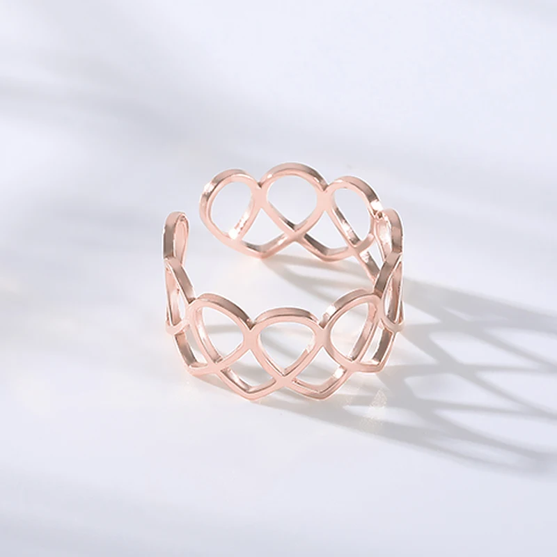 Регулируемое Открытое кольцо в форме сердца золотого цвета с отверстиями