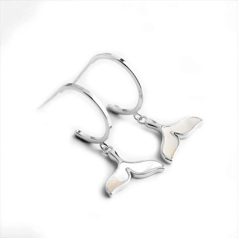 

PONYKISS 100% S925 Sterling Silver Mermaid tail White shell stone Stud Earrings for Women Party Delicate Elegant Accessory Gift