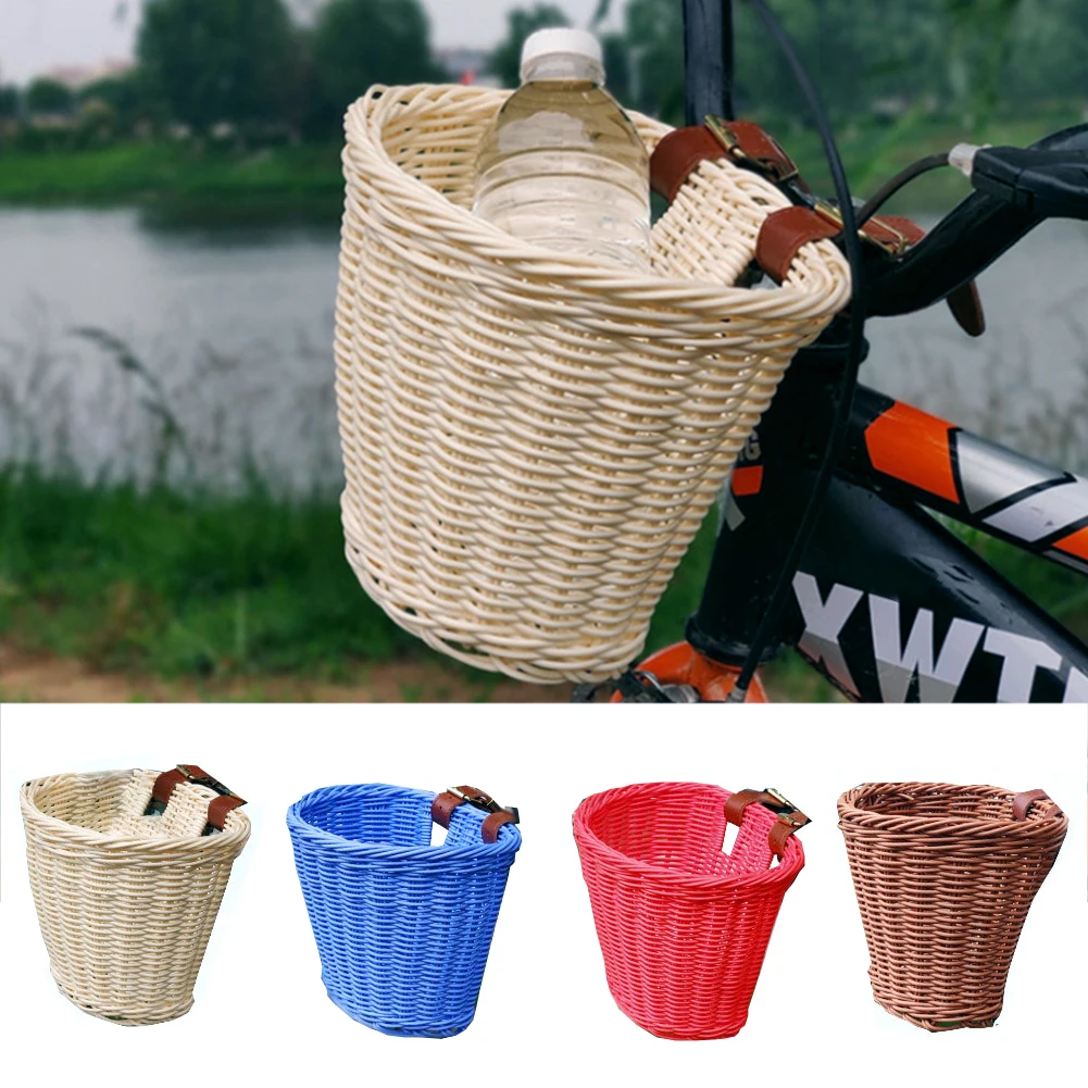 

Children's Bike Basket Wicker Bike Basket Cargo Bag Front Handlebar Mount Basket Hand-woven Rattan Bicycle Storage Holder