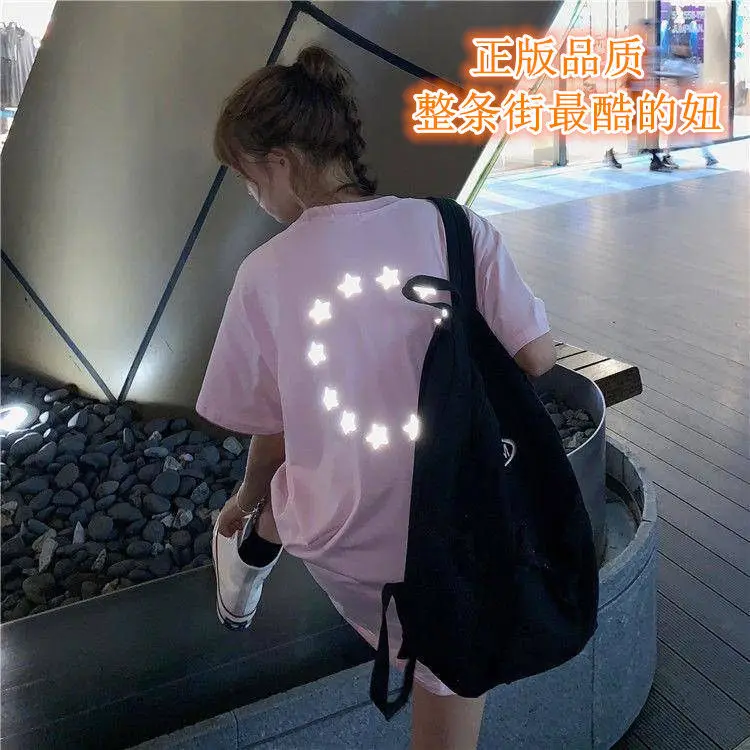 01 Новинка, женская футболка, светоотражающая, с принтом Луны, harajuku, рубашка большого размера, с коротким рукавом, рубашки, уличная одежда - Цвет: 01