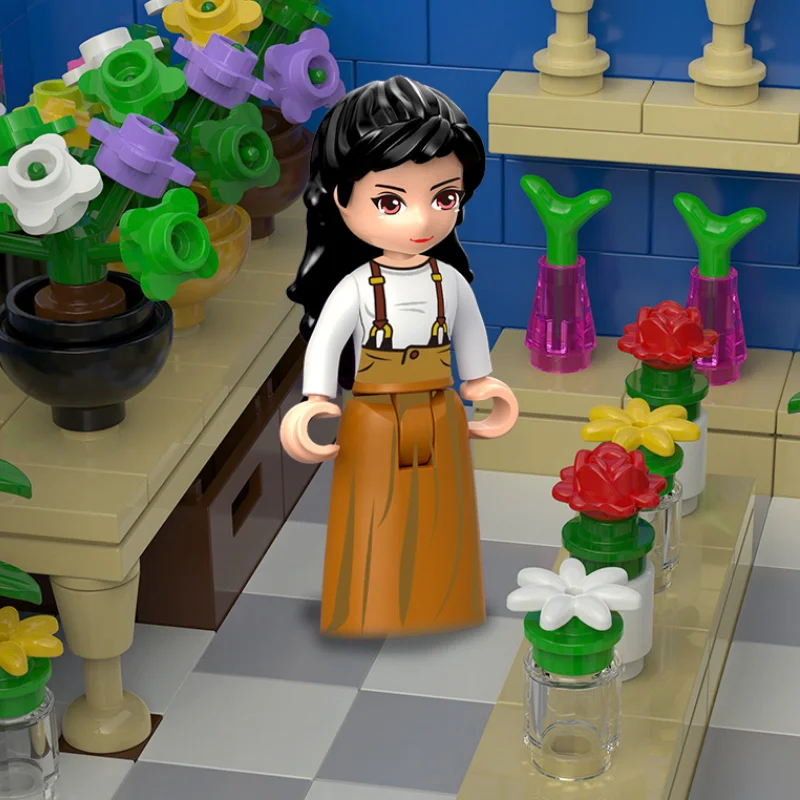 

XB-01008 Europa Flower Shop Blocks Model Street View Assembled Blocks European style Architecture Gifts for Kids 3310 Psc