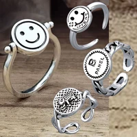 aesthetic rings for women vintage adjustable womens ring happy smiling face open rings for teens hip hop fashion jewelry gift