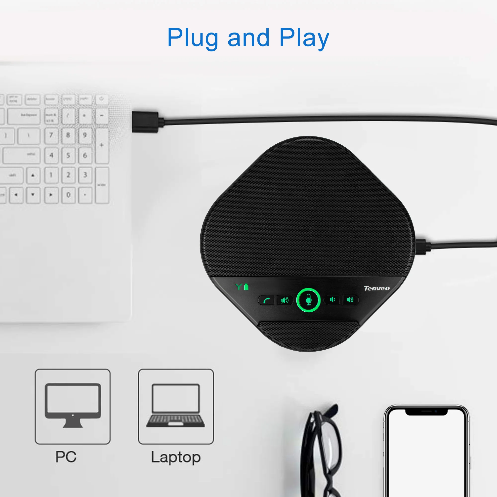 Портативный USB динамик и TENVEO A3000EX с 2 микрофонами для больших конференц