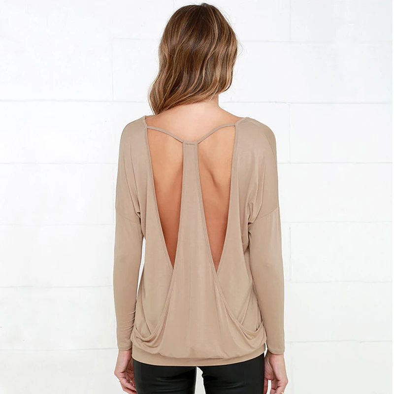 Модная пикантная женская футболка с v образным вырезом и открытой спиной длинным