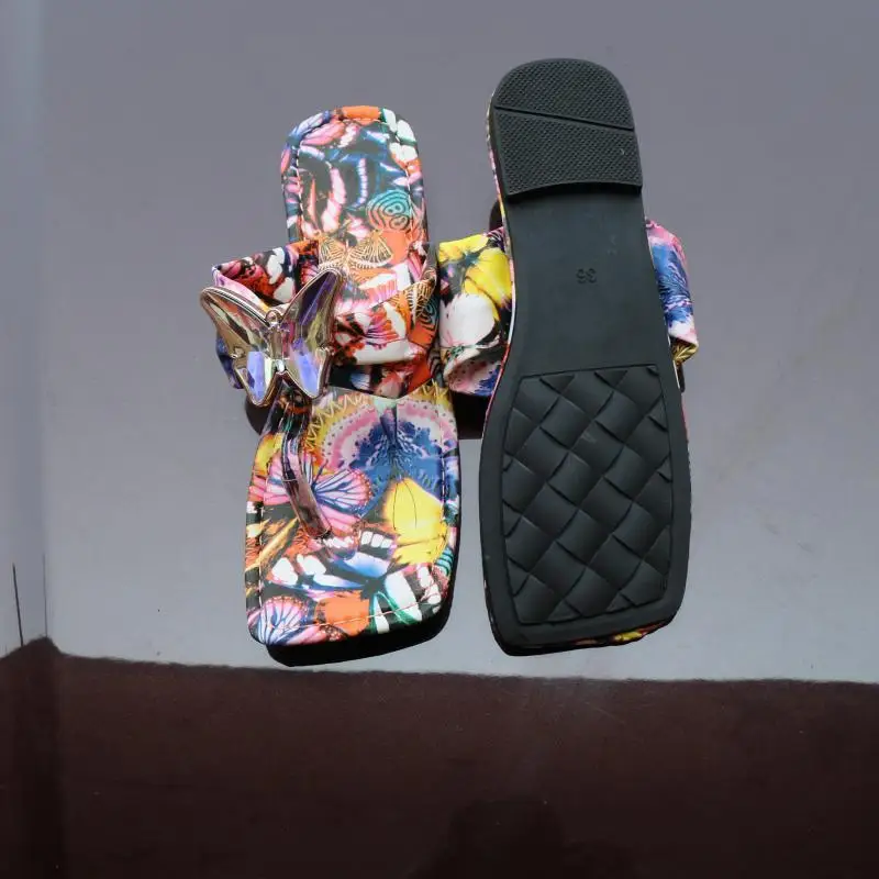 2021 Summer New Fashion Women's Flip Flops Stitching Color Matching Bows Women Clip Toe Slippers Ladies Beach Flat Slippers