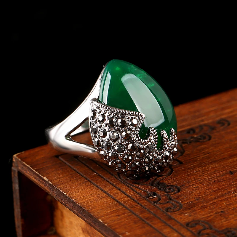 KCALOE обручальные кольца для женщин ретро-Кольцо из драгоценных камней оникс