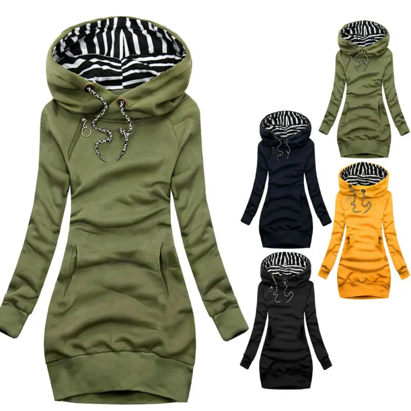 

Women Hooded Jumper Mini Dress Long Sleeve Casual Hoodie Sweatshirt Pullover Top