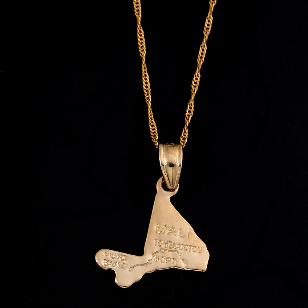 Фото Ожерелье с подвеской картой Мали золотой цвет ювелирные изделия для женщин и