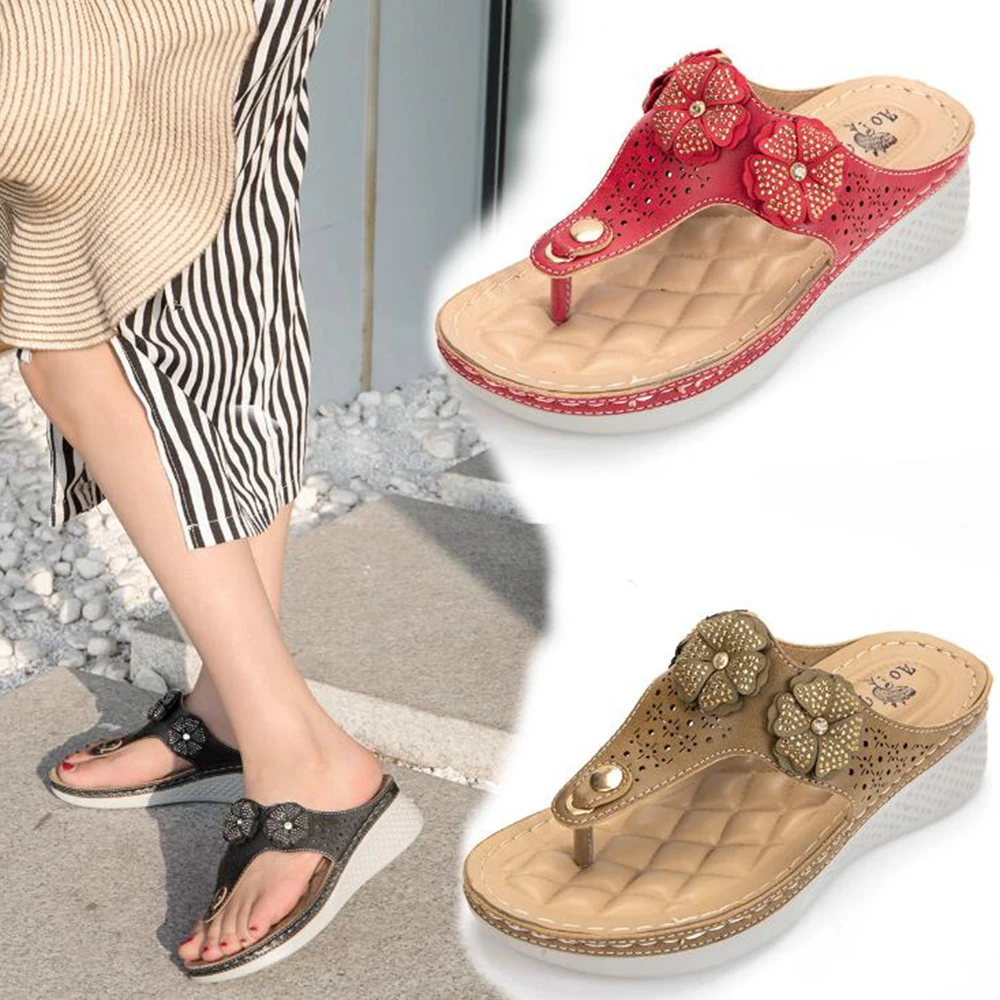 

Summer New Rhinestone Flowers Ladies Flip Flops Women Indoor Slippers Outdoor Sandals Fashion Beach Shoes zapatillas mujer q245