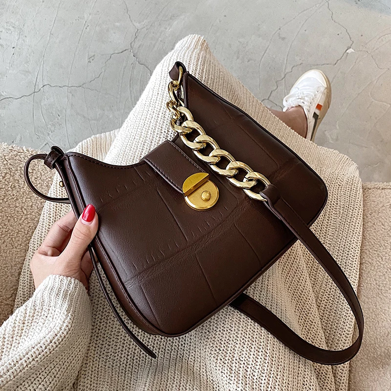 

Stone Pattern PU Leather Crossbody Bags For Women 2021 Winter Branded Shoulder Handbags And Purses Luxury Chain Cross Body Bag