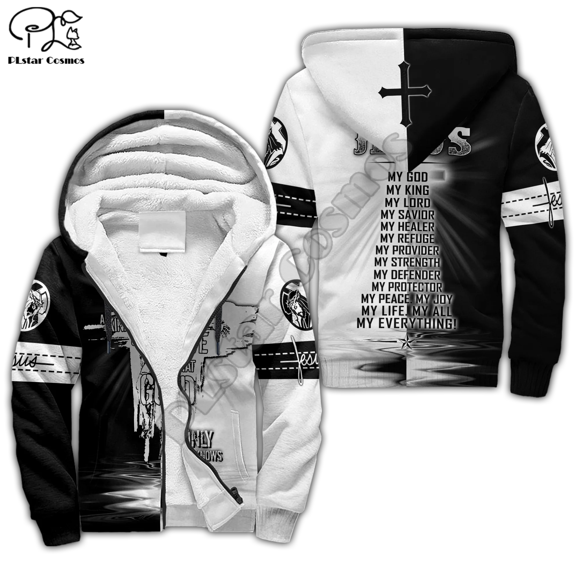 PLstar Cosmos Christian Catholic God Jesus Lion Retro Bible 3Dprint Men/Women Winter Warm Coat Fleece Jacket Hoodies Pullover A1