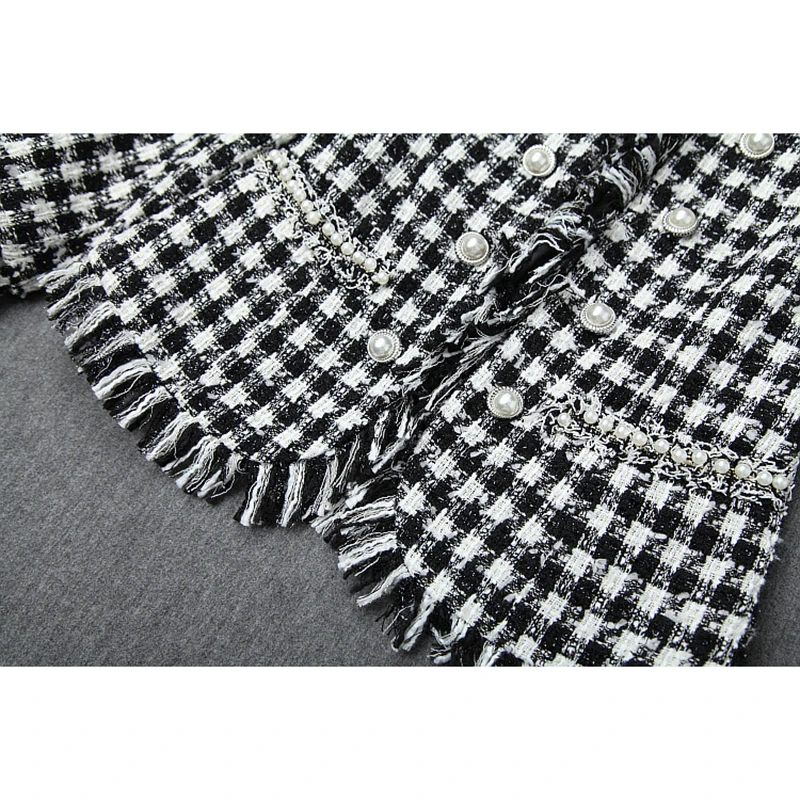 Высокое качество Новый Стильный Осень Зима 2019 дизайнерский костюм набор женский клетчатый твидовый пиджак