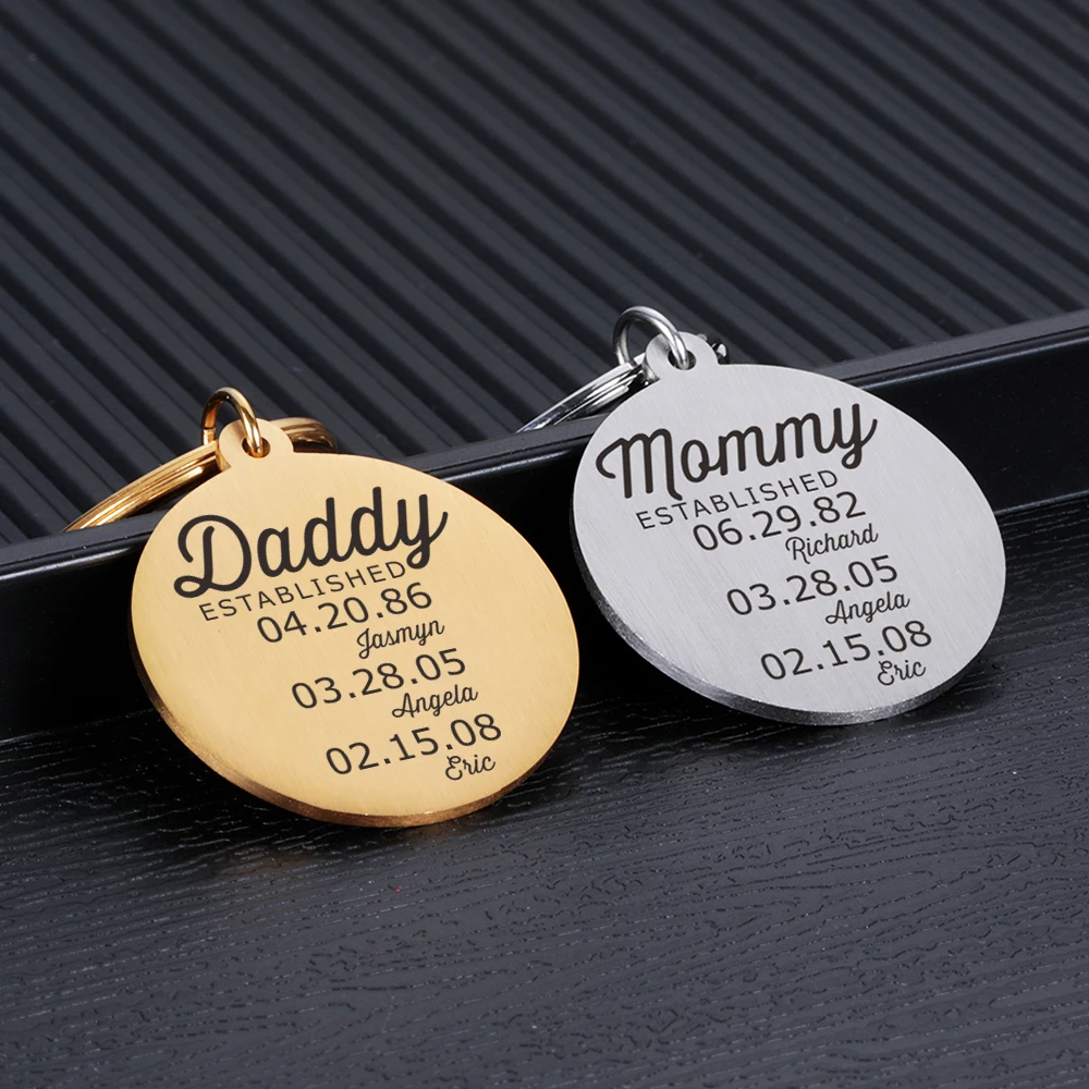 

Personalized Custom Name Date Keychain Family Daddy Mommy Established Key Chain Gift Fathers Mothers Day Keyring Pendant