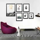 Картина на холсте с изображением черно-белого пейзажа, геометрических фигур, цветных блоков, Листьев, камней, животных, постер для украшения комнаты