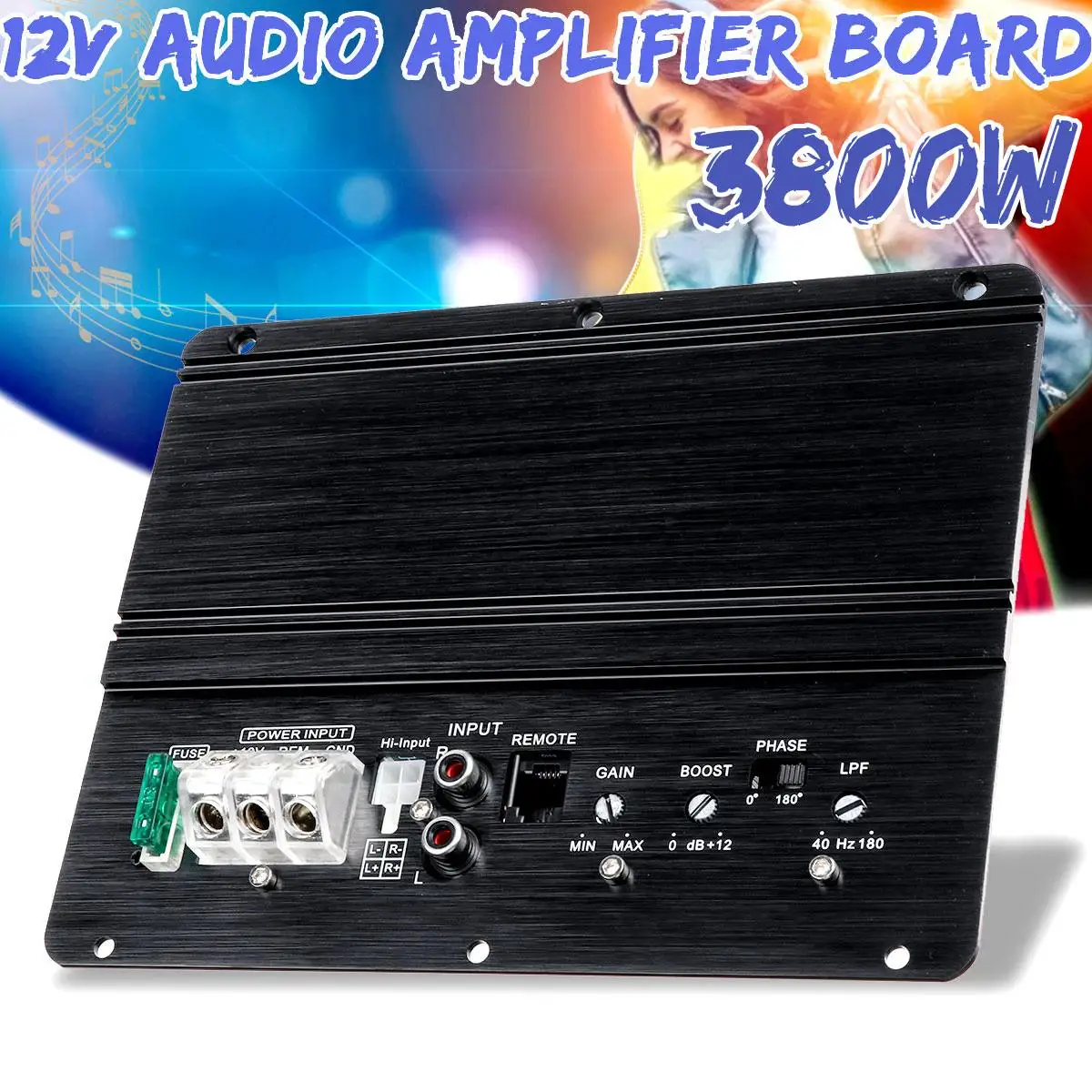 

3800W 12V Speaker Subwoofer Bass Module High Power Car Audio Amplifier Accessories 2 Channel Durable Lossless Amplifier Board