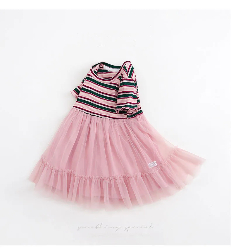 

New Summer Girls Dress Baby Party Princess Dress Cute Children Striped short sleeves Dress Baby Kids Girls Clothing 1-7Y