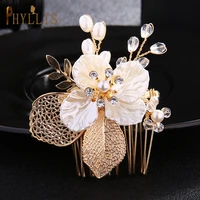 a279 golden wedding comb flower bridal headpiece hair clips pearl wedding hair accessories brides headwear women headdress