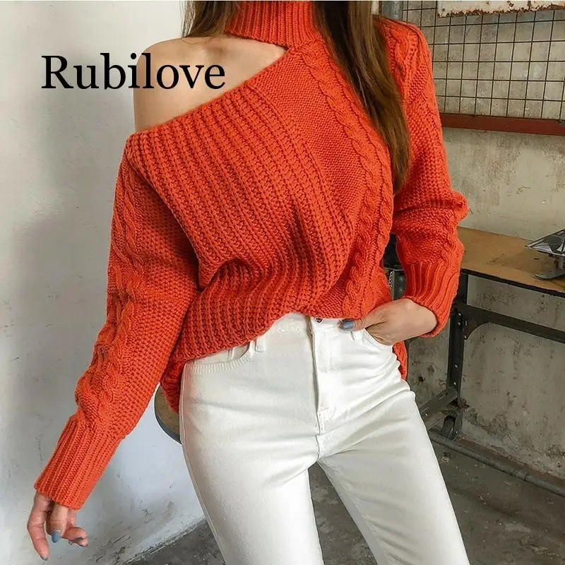 Женский вязаный свитер Rubilove пуловер на одно плечо Осень-зима 2019 | Женская одежда