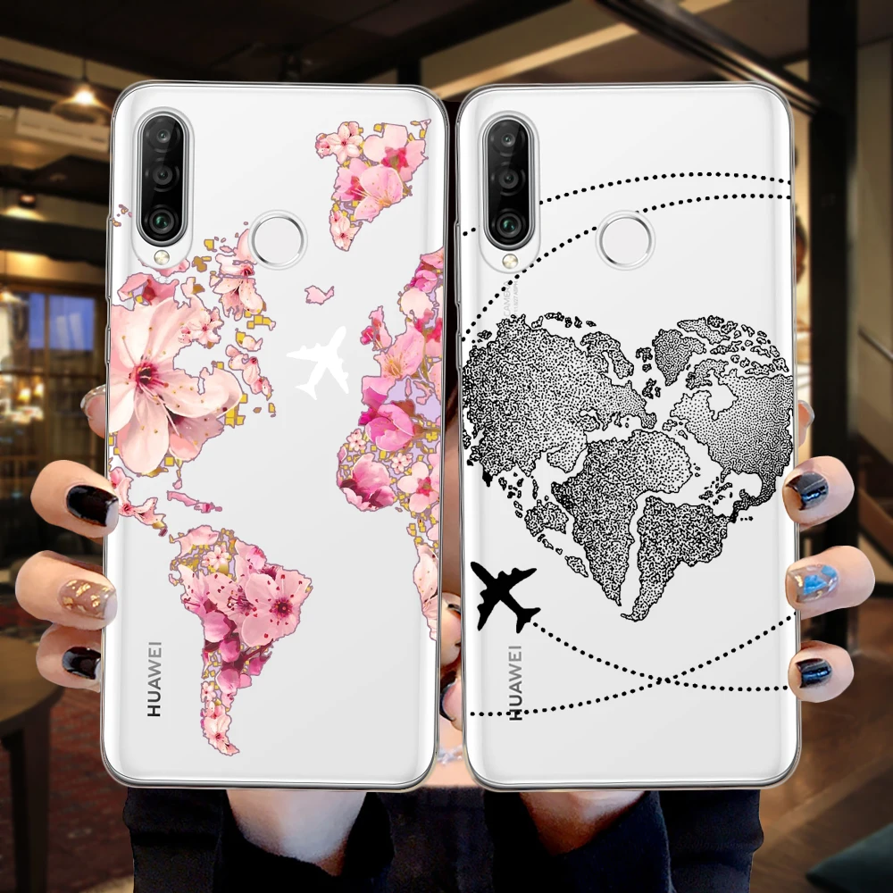 Мягкий силиконовый чехол с картой мира для Huawei Y9 Honor 8X 9 9X 9Lite 10X 10i 10 20 30 Lite Pro