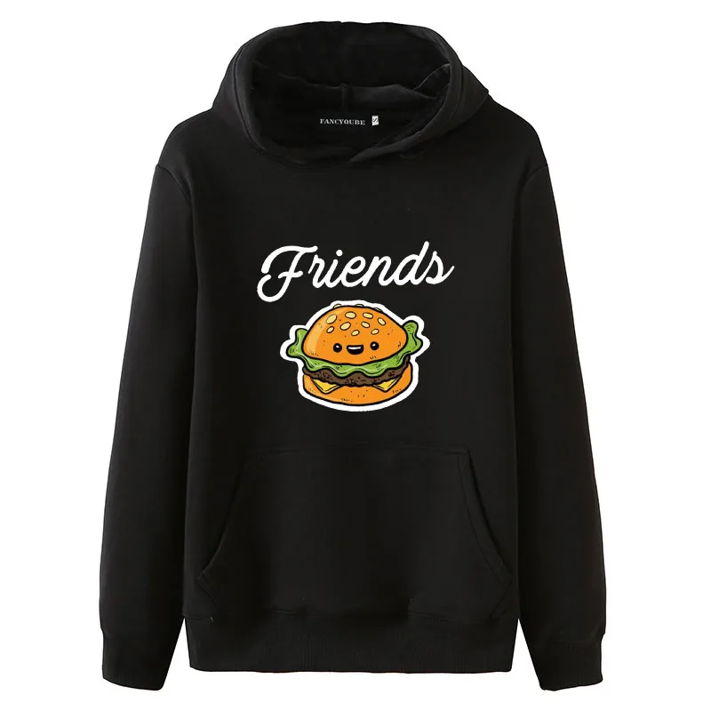 Модные толстовки Best Friends, осенне-зимние женские толстовки с капюшоном и длинным рукавом, женские пуловеры с принтом гамбургера и молока