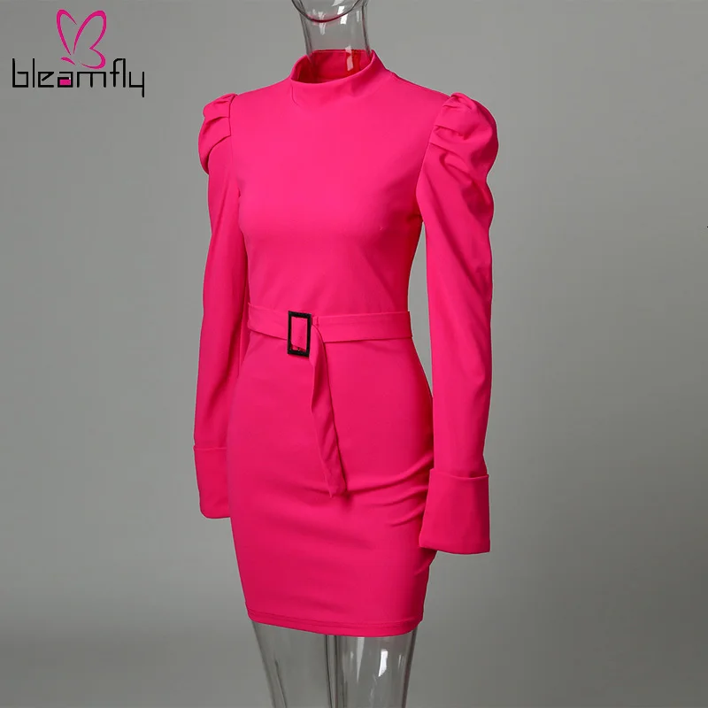 Для женщин воздушный рукав с манжетами на пуговицах облегающее мини платье