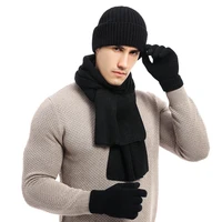 2021 autumn winter mens warm suit mixed color knitted wool thickened hat scarf gloves three pieces