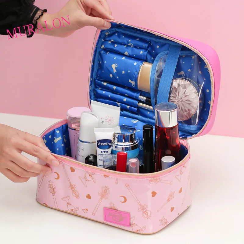 Ladies Cosmetic Bag PU Leather Portable Storage Bag Large-Capacity Handbag Jewelry Box Ladies handbag Sailor Moon