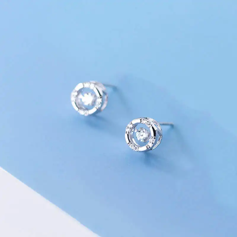

PONYKISS Classic S925 Sterling Silver Double Round Hollow Zircon Stud Earrings for Women Party Fine Jewelry Minimlist Accessory