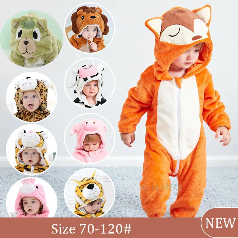 Baby Rompers New Born Baby Girl Clothes Hooded Pajamas Winter Overalls Jumpsuit Stitch Panda Animal Boys Costumes roupa de bebes