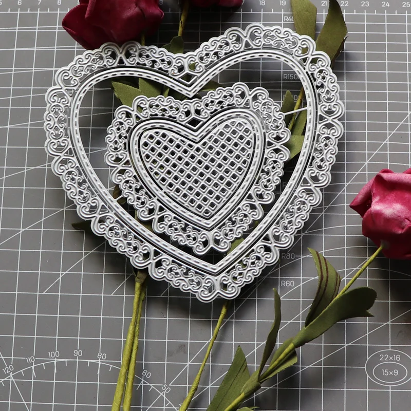

Wedding Lace Heart Frame Plaid Background New Arrival Cutting Dies Scrapbooking Metal Stamps and Die for Card Making