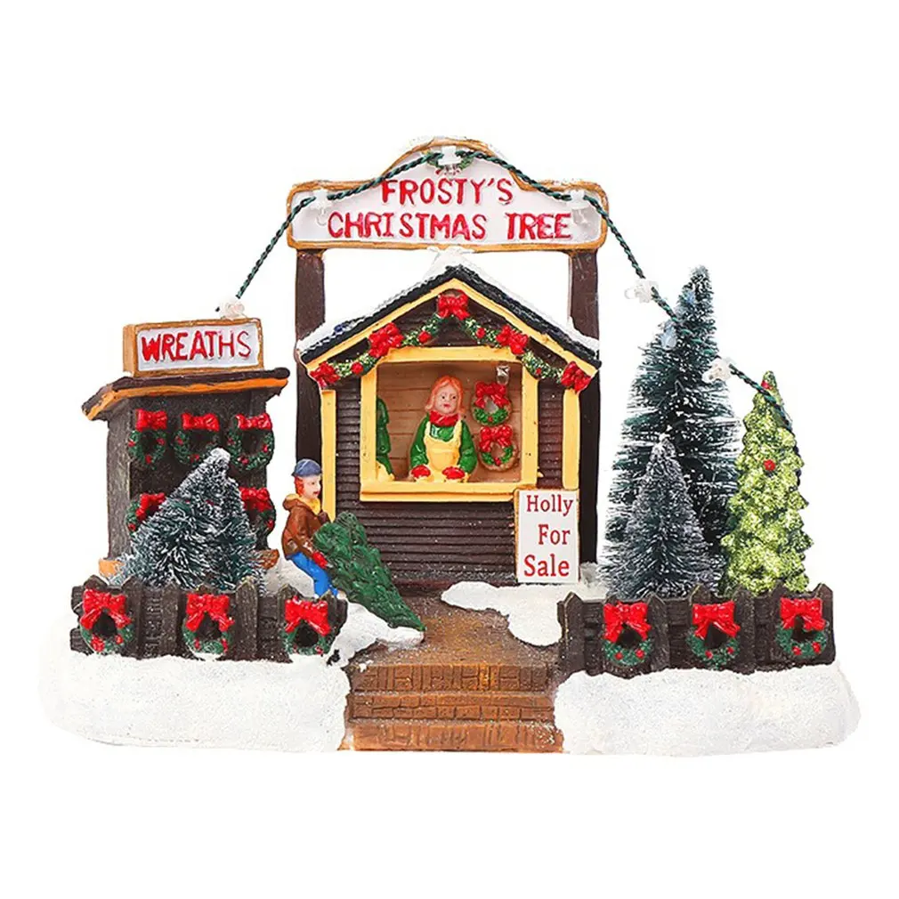 

Chirstmas House Snow Scene Cabin LED Light Luminous Resin Commissary Ornament Christmas Tree Festival Home Decoration Gift