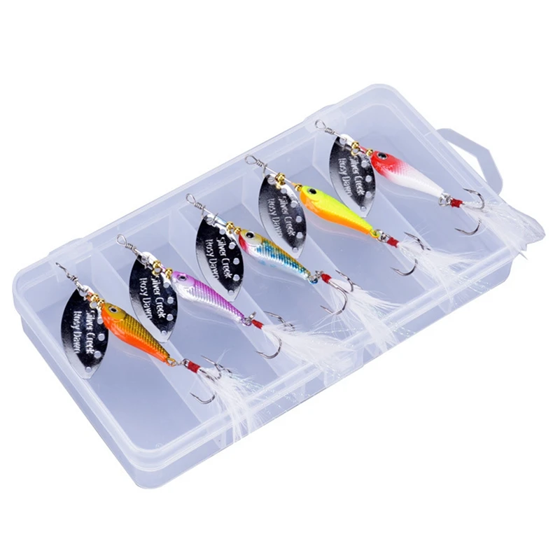 

5Pcs Spoon Fishing Lure Fishing Spoons Metal Hard Jigging Freshwater Fishing Baits with Plastic Box