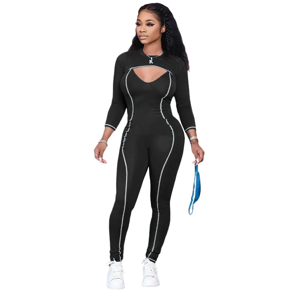 

Casual Women's set Jumpsuit + Crop Top Tracksuit Long Sleeve Fitness Skinny Sportsuit Autumn Winter Outfits overalls For Women