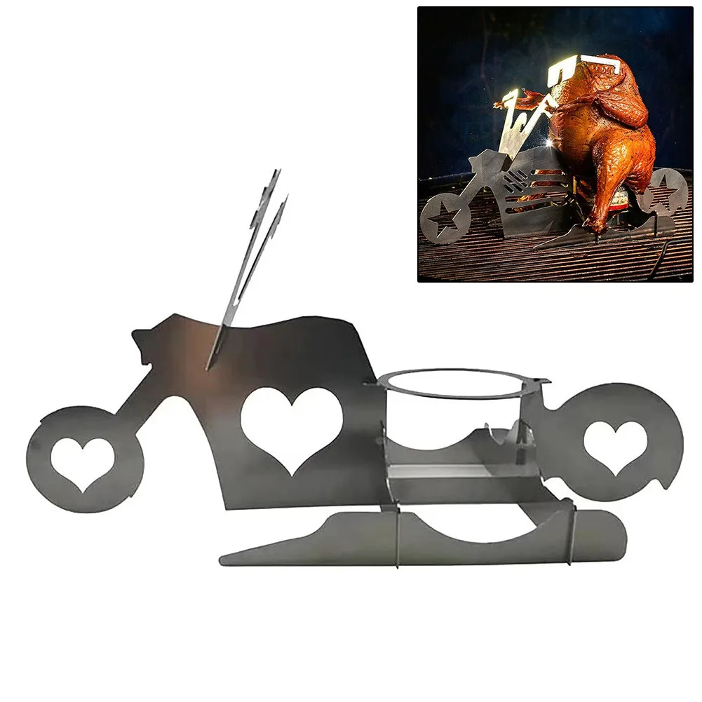 

Portable Chicken Stand Beer American Motorcycle BBQ Stainless Steel Rack Grill Tools For Outdoor Camping Picnic Grills Ovens