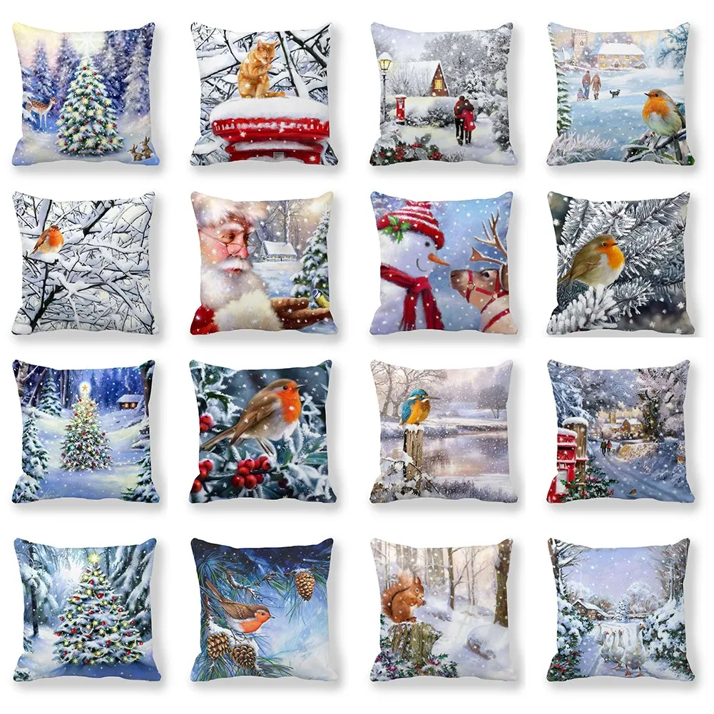 

45x45cm Christmas 3D Rabbit Cushion Cover Throw Pillow Case Xmas Squares Christmas Ice And Snow Peach Bird Skin Pillowcase