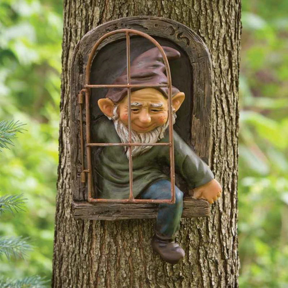 

Resin Statue Garden Gnomes Figurine Fairy Garden Decoration Gnome Coming out Window Home Garden Ornament Accessories