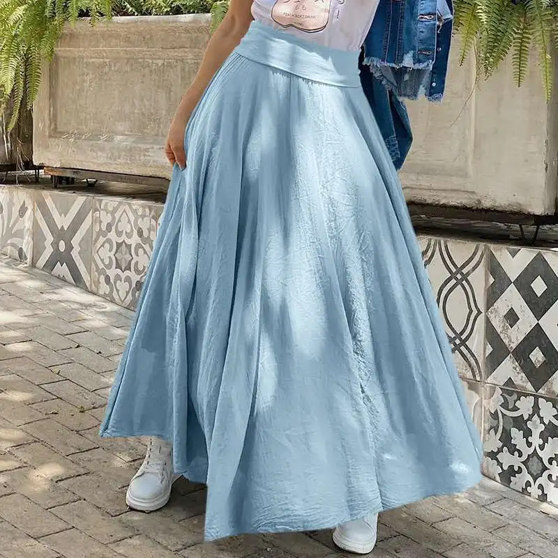 

Autumn Long Skirts Casual Loose A-line Skirt Faldas De Mujer VONDA Ladies High Waist Pleated Party Skirt Oversized Streetwears