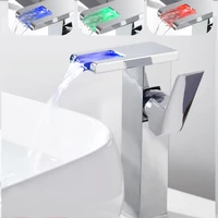 led luminous basin faucet copper waterfall water temperature control discoloration table washbasin household bathroom fixture