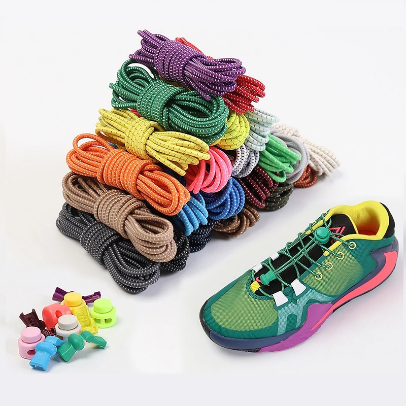 1 Pair No tie shoelaces Round Plastic snap lock Elastic Shoelaces Children and adults on foot Sports lazy lace Shoe accessories