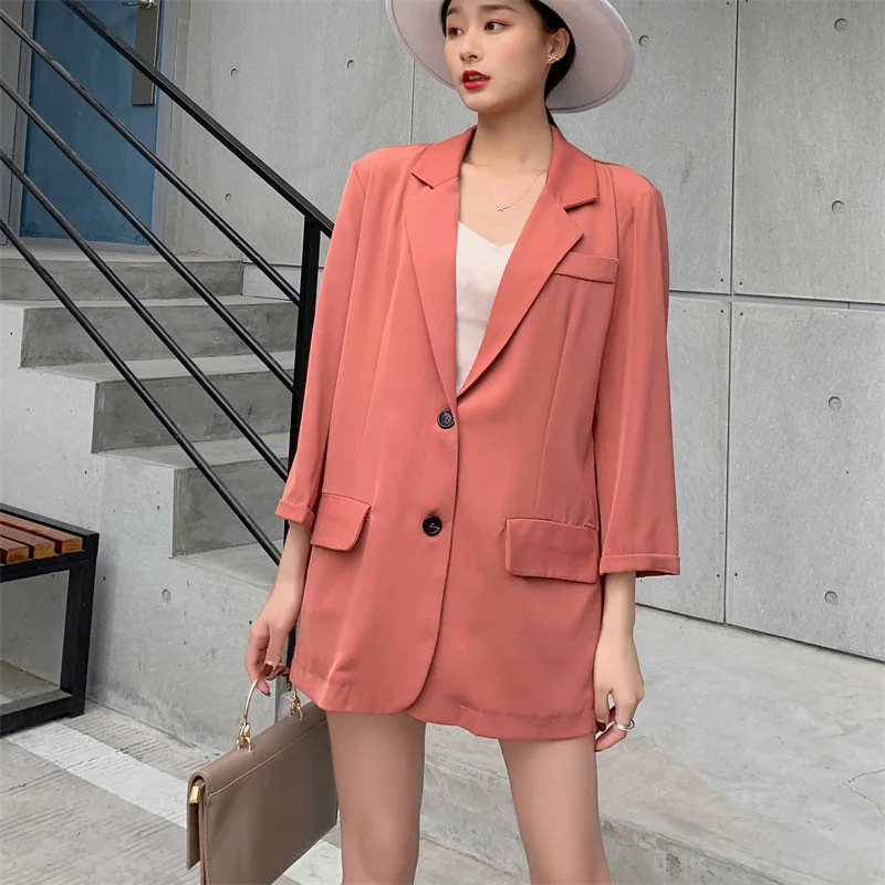 

HziriP Solid Summer Casual OL Loose 2021 Hot Women Femme Blazers+ Chic Stylish Streetwear Wide Leg Shorts Suits 2 Piece Sets