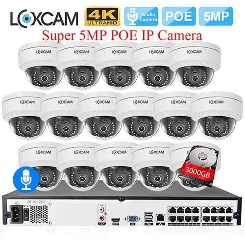 16CH NVR x 16 Camera LOXCAM H.265+ 16CH 4K POE NVR комплект 5MP система видеонаблюдения 5MP аудио Крытый Открытый Антивандальный безопасности ip-камера видеонаблюдения комплект - Цвет: 16CH NVR x 16 Camera