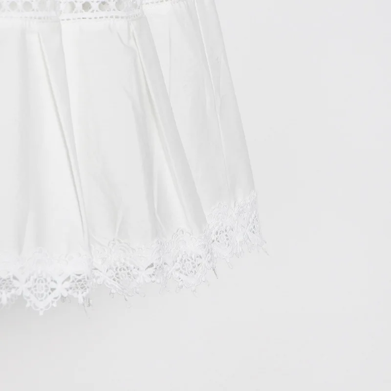 

Stand Collar Flying Sleeves Lace Stitching Hollow Dress with Belt 2021 Summer Dress Female White Temperament Short Tutu Dress