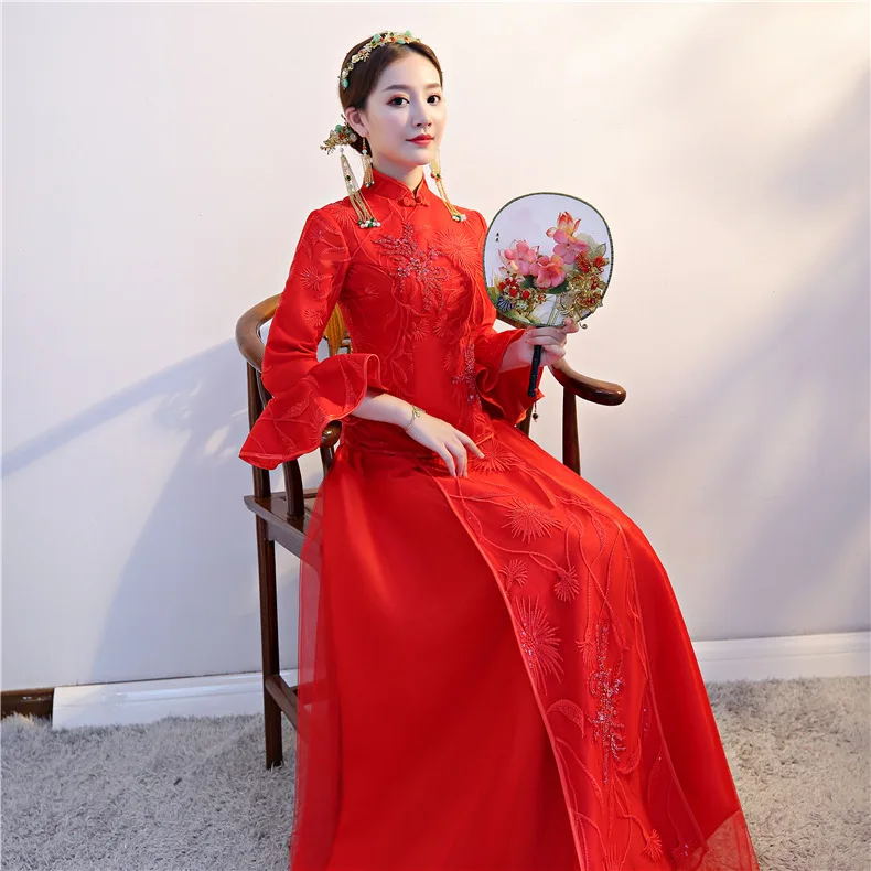 

Традиционное китайское свадебное платье, Оптовая продажа, красное застольное китайское платье, свадебное платье