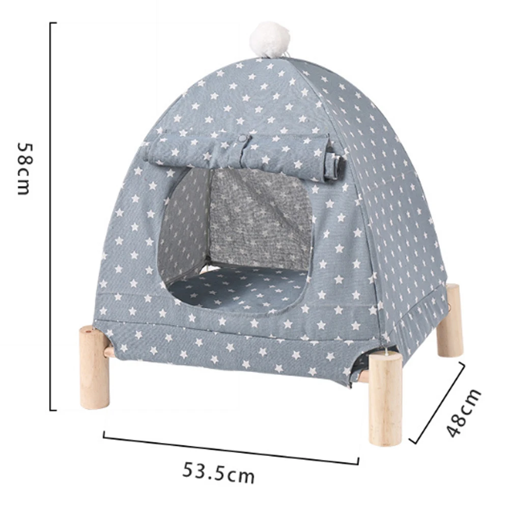 

DIY Cute Pet Tent House Washable Cat Deck chair Datachable Mini Wood Bedstock Photography props W/ Hanging Toy For Pets' Vlog