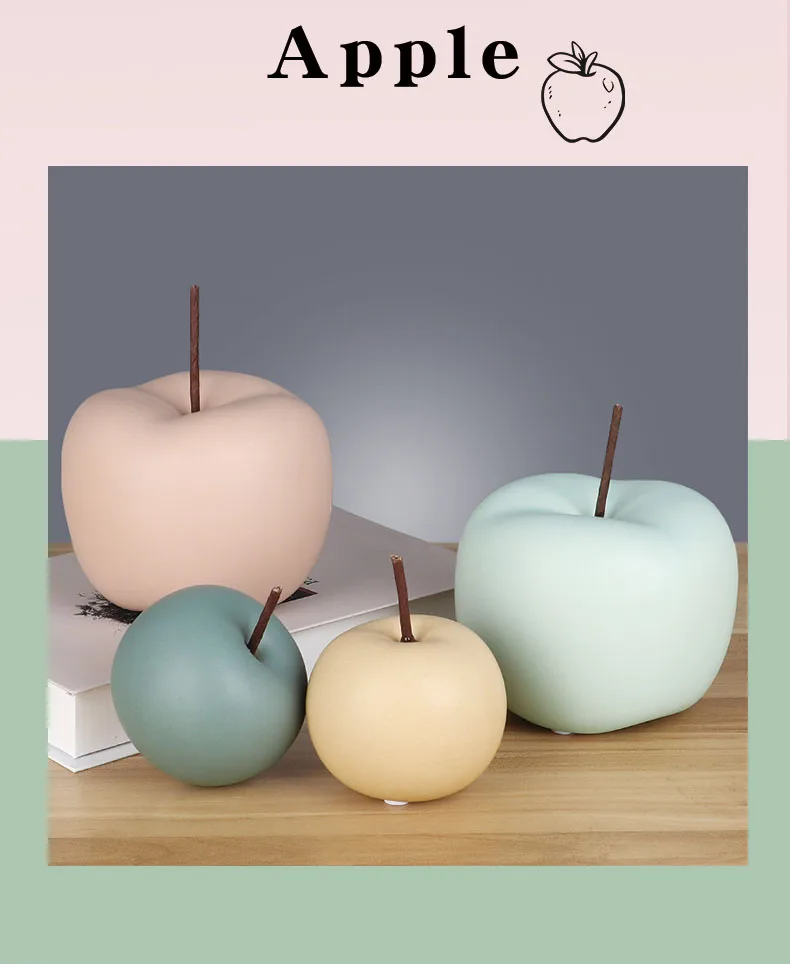 

Modern Morandi Ceramic Apple Sculpture Decoration Living Room Desktop Crafts Simple Simulation Fruit Home Decoration Accessories