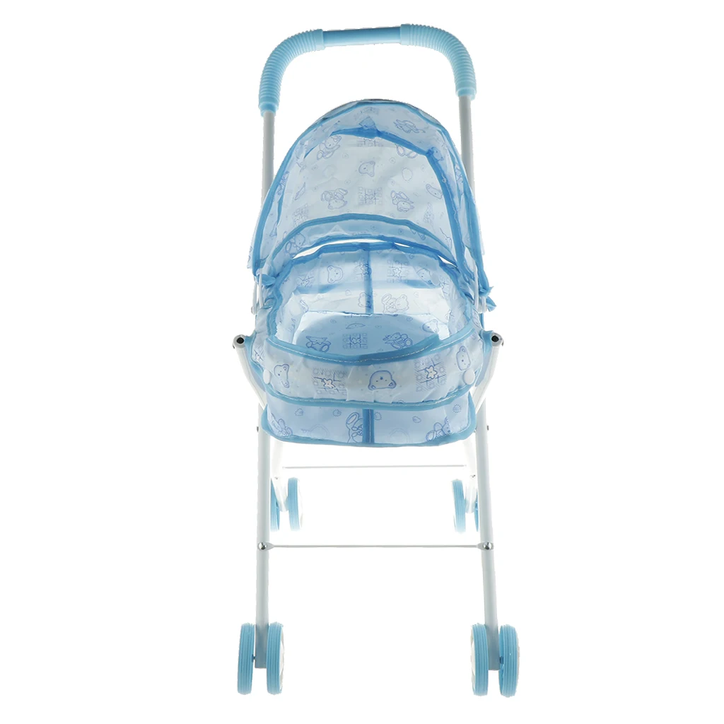 Мини прочная синяя печатная Складная кукла коляска с 4 поворотными колесами